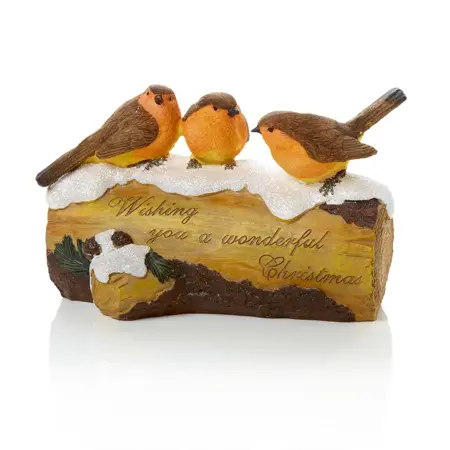 3 Robins on Log Ornament 20cm  - image 1