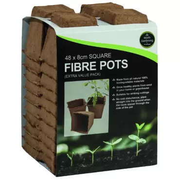 48 8CM SQUARE FIBRE POTS (EXTRA VALUE PACK)