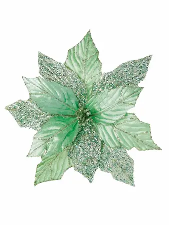 Green Glitter Poinsettia Clip On 30cm 