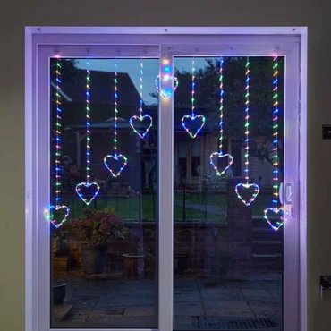 Heart Curtain Lights- Multi Coloured