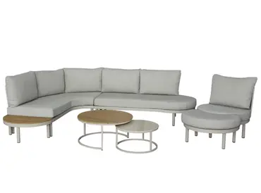 Miami L Shape Sofa with Duo Coffee Table, Sofa Chair & Footstool