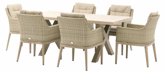 Monterey Ceramic Rectangle Dining Set with 6 Rattan Vogue Armchairs - image 1