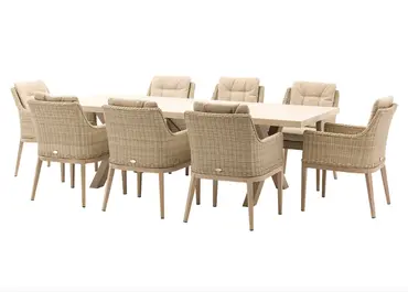 Monterey Ceramic Rectangle Dining Set with 8 Rattan Vogue Armchairs - image 1