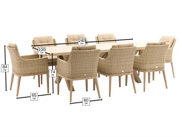 Monterey Ceramic Rectangle Dining Set with 8 Rattan Vogue Armchairs - image 2
