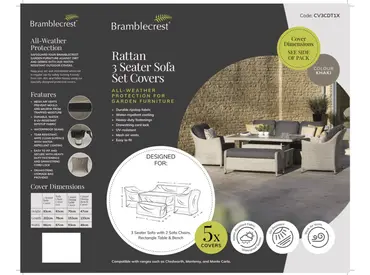 Rattan 3 Seater Sofa, 2 Sofa Chairs & Dual Height Table Set Cover