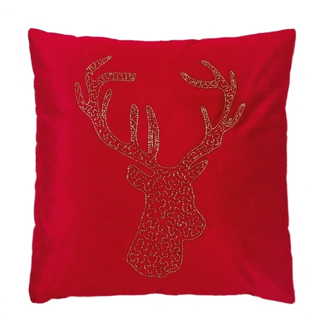 Red Velvet with Beaded Reindeer Cushion 45x45cm 