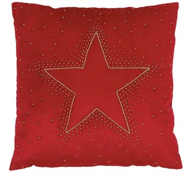 Red Velvet with Beaded Star Cushion 45x45cm 