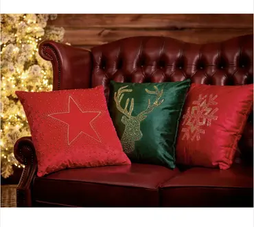 Red Velvet with Beaded Star Cushion 45x45cm  - image 2