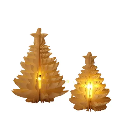 Set Of 2 Cream Paper Tree With Flickering Effect Tealight - 22cm & 30cm - image 1