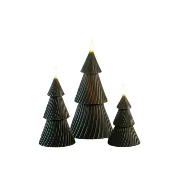 Set Of 3 Christmas Tree Wax Candle Lights - Green