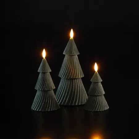 Set Of 3 Christmas Tree Wax Candle Lights - Green - image 2