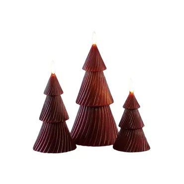 Set Of 3 Christmas Tree Wax Candle Lights - Red - image 1