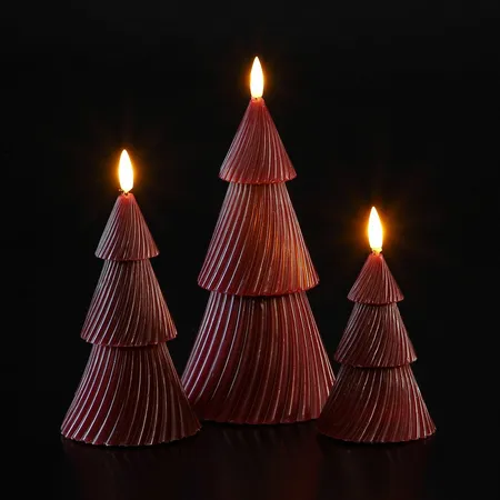 Set Of 3 Christmas Tree Wax Candle Lights - Red - image 2