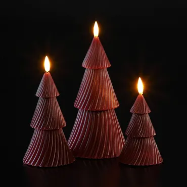 Set Of 3 Christmas Tree Wax Candle Lights - Red - image 2