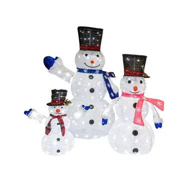 Set Of 3 Pop Up Fleece Snowman With 270 White Leds