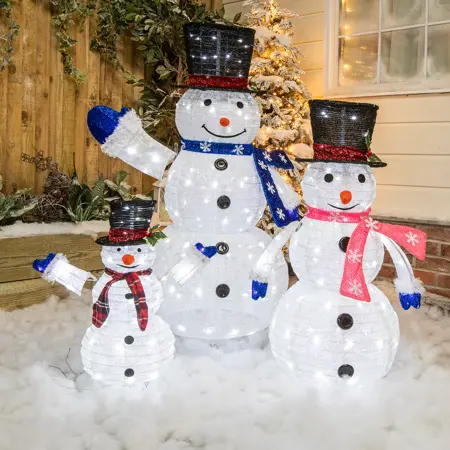 Set Of 3 Pop Up Fleece Snowman With 270 White Leds - image 2