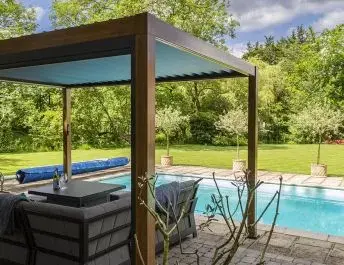 Solar Powered Wood Effect Charlotte Aluminium Slatted Pergola 3M X 3M - image 1