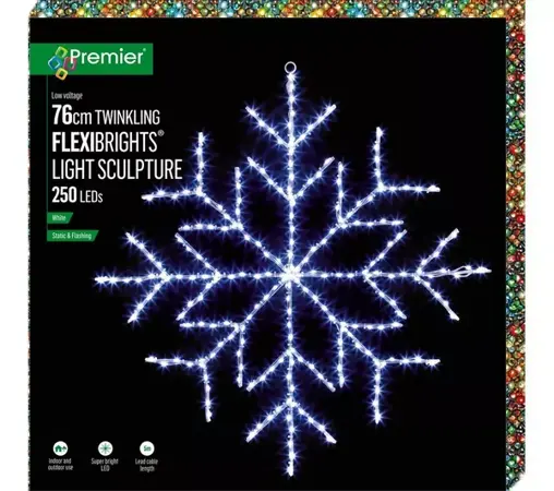 Twinkling Flexibright Snowflake with 250 White LEDs 76cm 